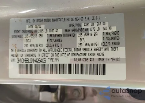 2022 Mazda Cx-30 Select из США, поврежденный, VIN 3MVDMBBL9NM425406